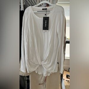 Terez Twist Front Long Sleeve Tee, White, XS, NWT